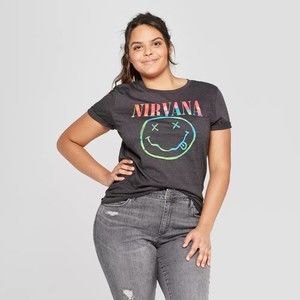 Women's Nirvana Neon Smile Short Sleeve Boyfriend Graphic T-Shirt